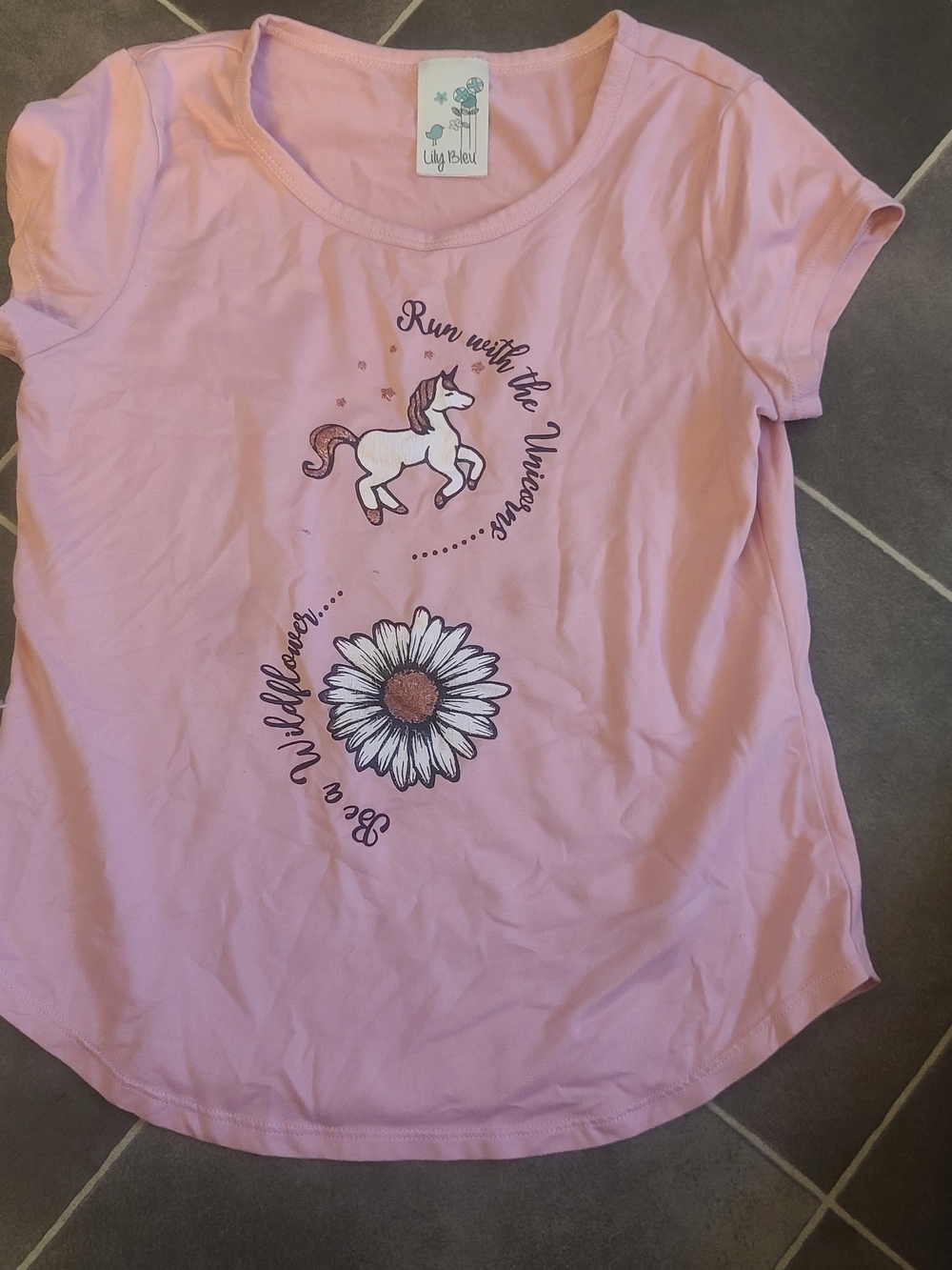 Lily Bleu Light Pink Unicorn & Daisy Short Sleeve Tee